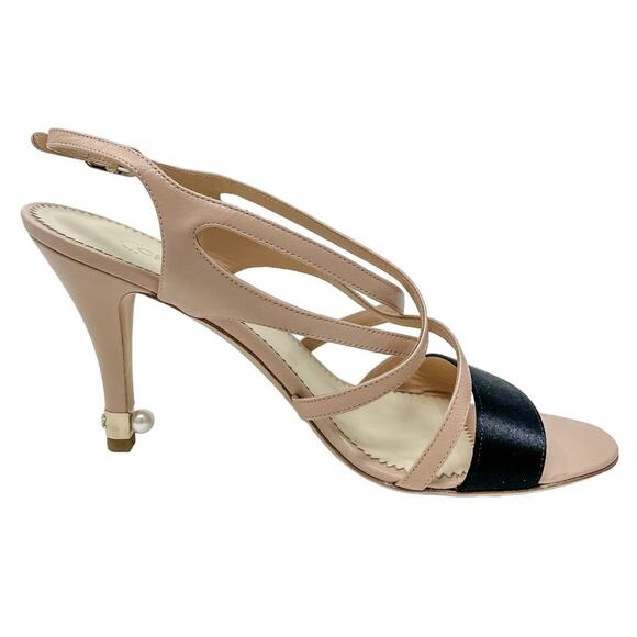 Chanel Neutral Strappy Pearl Detail CC Logo High Heel Sandals size 38.5 US7.5 - Picture 9 of 16